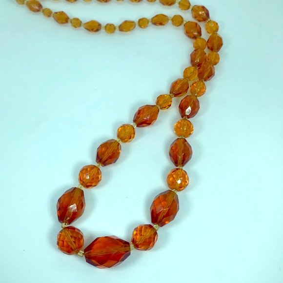 Vintage 20s Amber Color Glass Beaded Necklace - Picture 2 of 8
